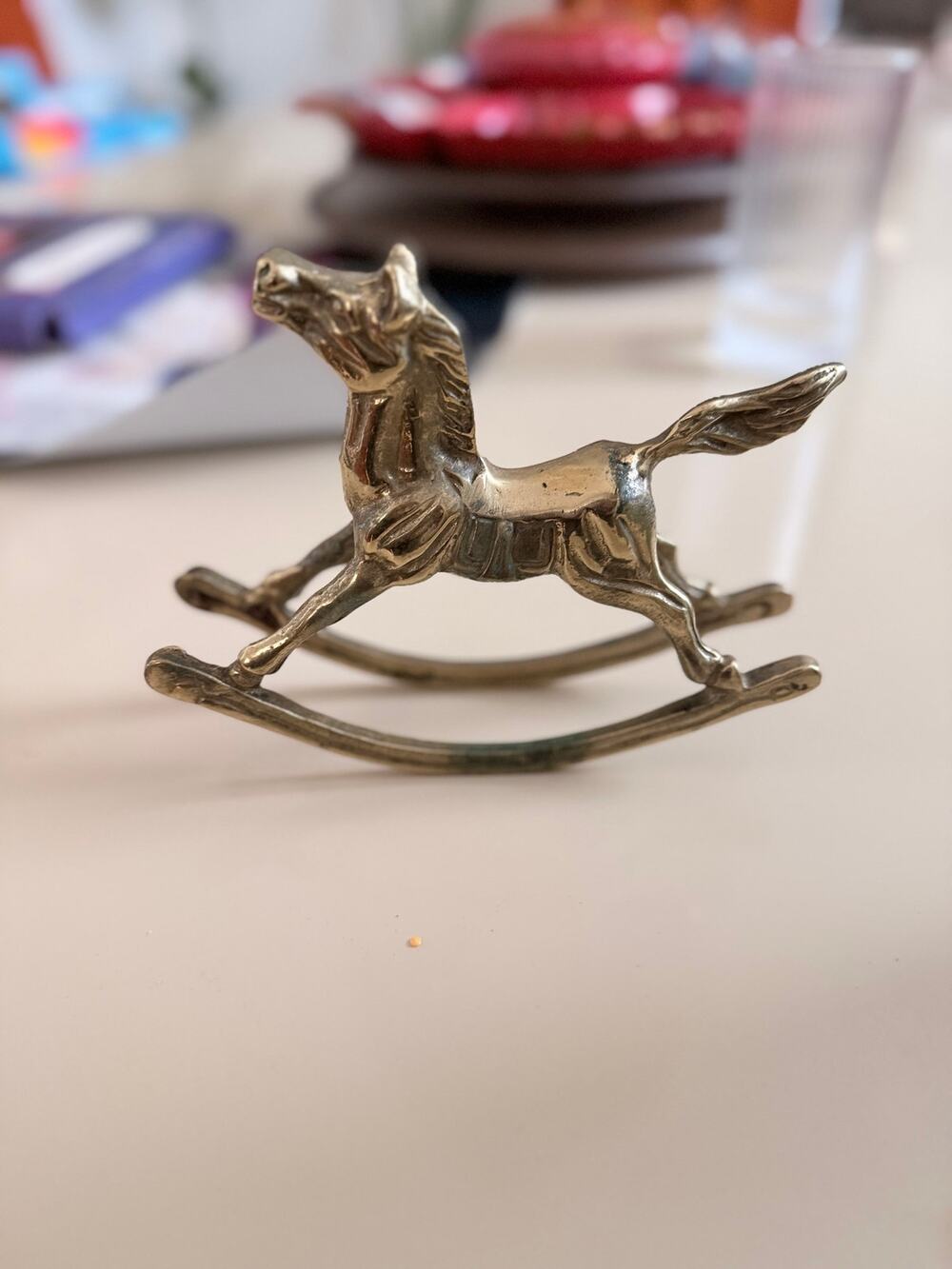 Vintage Solid Brass Rocking Horse Figurine Taiwan 7.5” Equestrian D